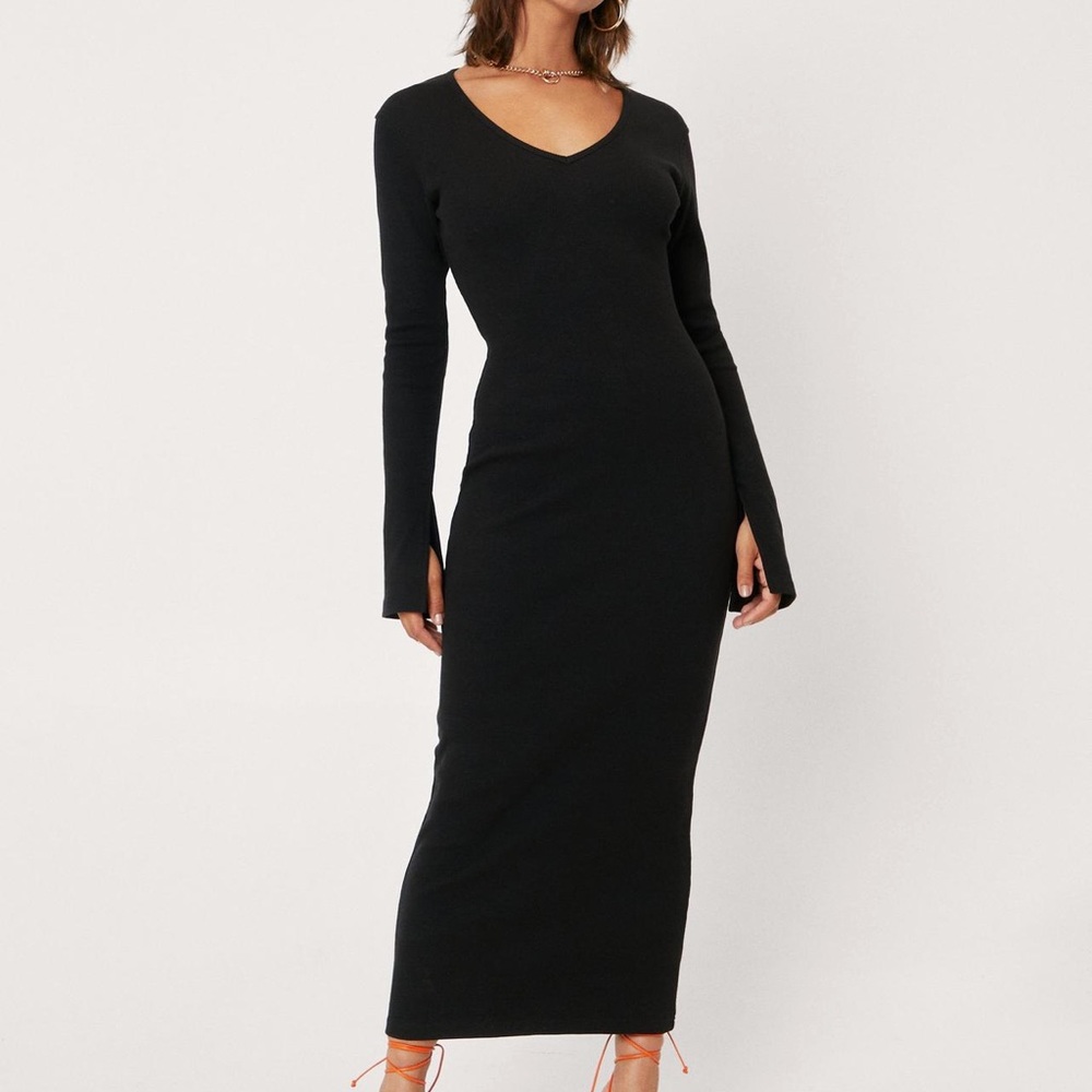 Nasty Gal- split sleeve ribbed midaxi dress
